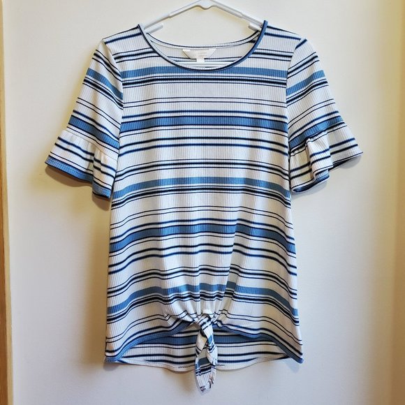 LC Lauren Conrad Tops - LC Lauren Conrad Blue & White Striped Tie-Front Shirt Size Small